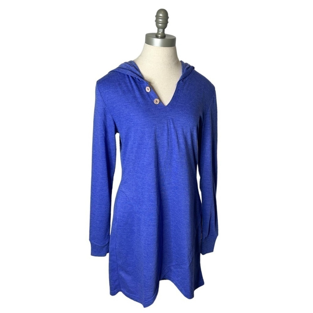Nouveau Pajama Drama Blue Cozy Hooded Long Sleeve Sleep Dress NightGown Medium - Picture 4 of 12